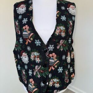 Vintage‎ Facets by Mirrors Santa Christmas Vest Tapestry Holiday USA Large